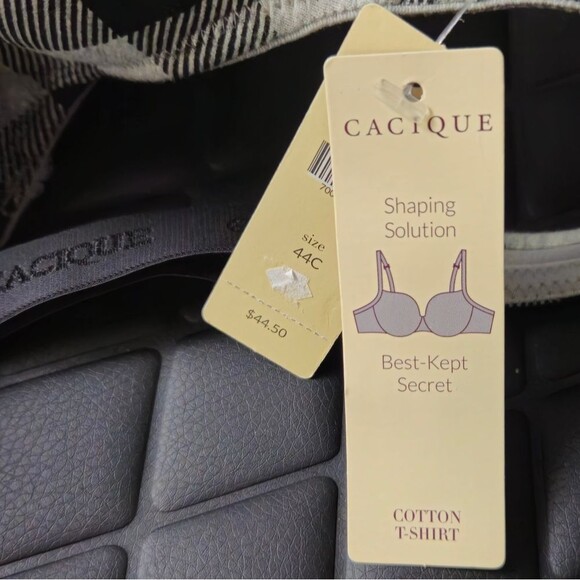 Lane Bryant Cacique Black and Gray Plaid Tshirt Comfort Bra 44C NWT - Picture 6 of 7